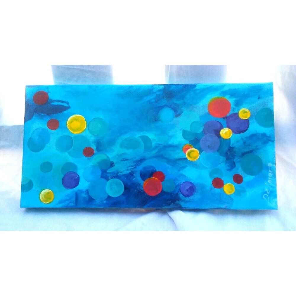 Colorful Dots on Blue 20" x 10" by DelMarq Canvas Acrylic